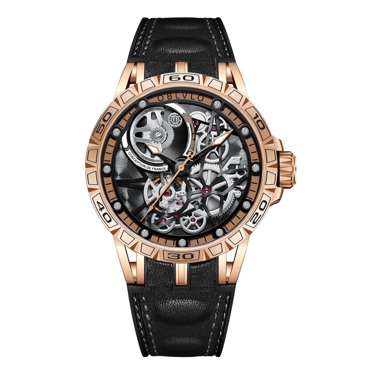 OBLVLO Sports Watch Skeleton Automatic Steel Watch for Men LM-PBB