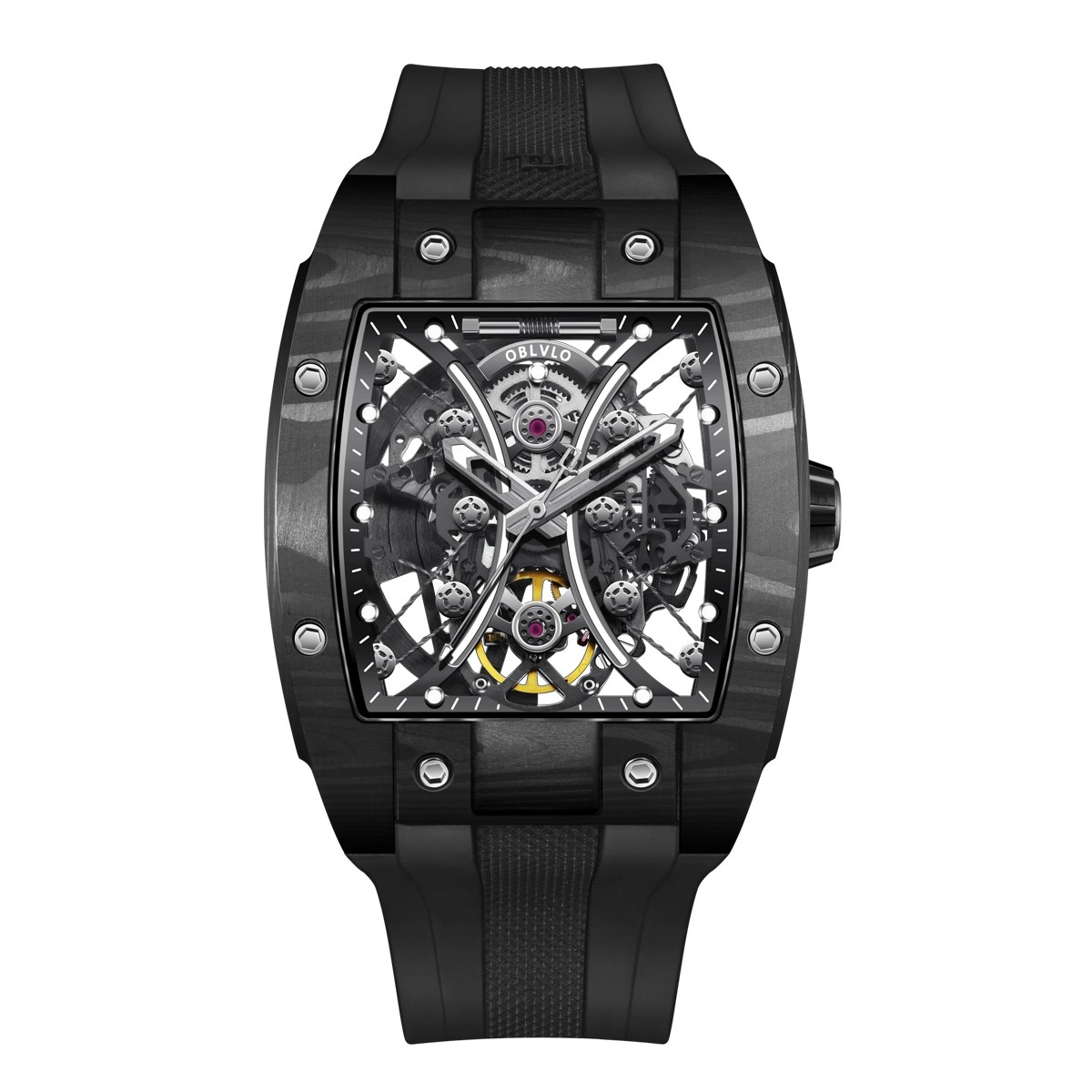 OBLVLO Louvre Skeleton Automatic Mechanical Rubber Strap EM-S-BBBB