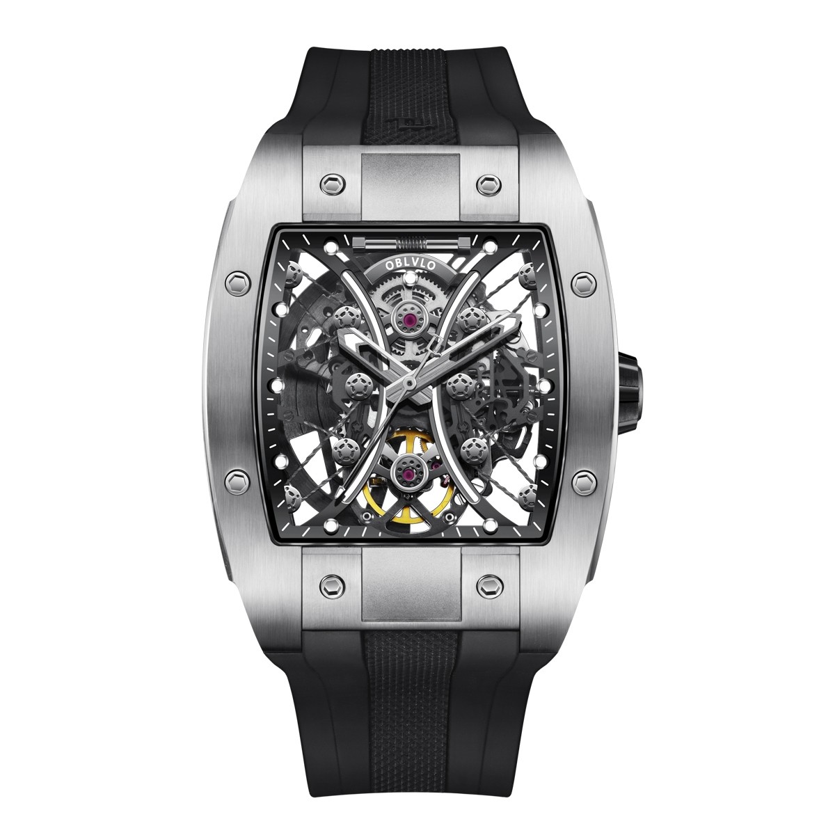 OBLVLO Louvre Skeleton Automatic Mechanical Rubber Strap EM-S-YBB