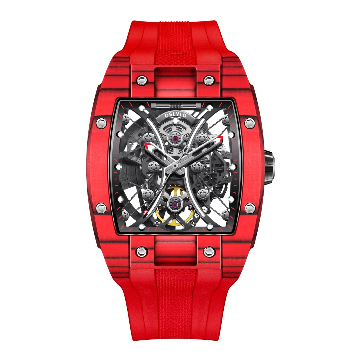 OBLVLO Louvre Skeleton Automatic Mechanical Rubber Strap EM-S-RBR