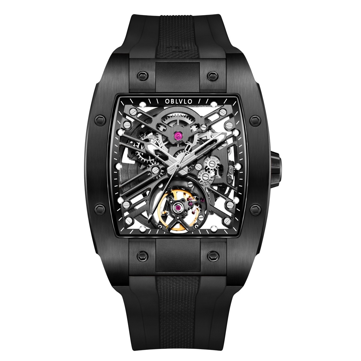 OBLVLO Louvre Skeleton Automatic Mechanical Rubber Strap- EM-ST-BBB