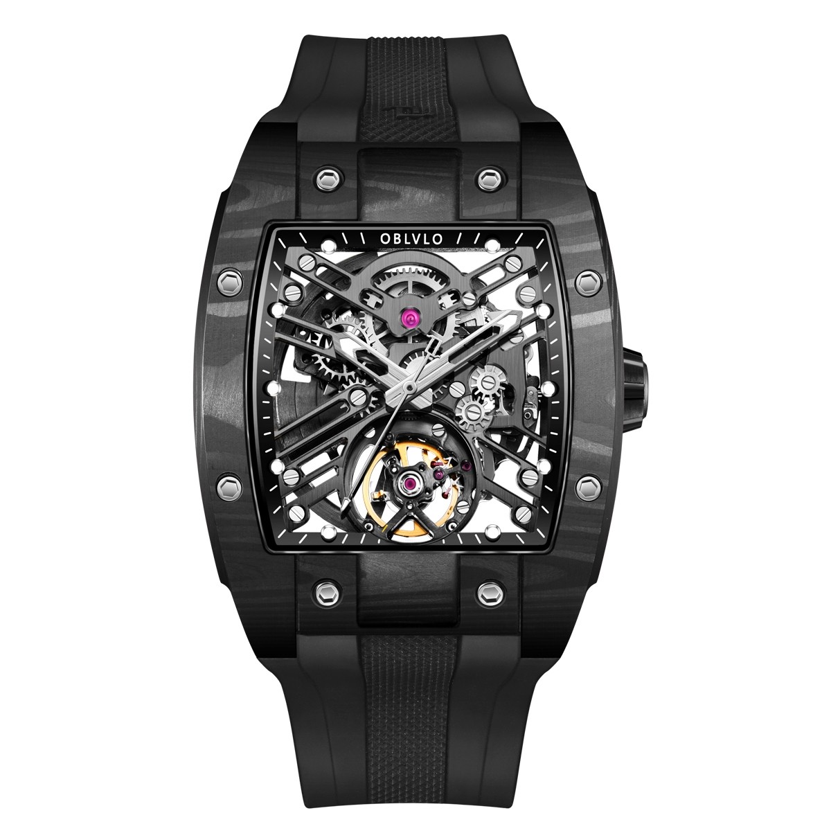 OBLVLO Louvre Skeleton Automatic Mechanical Rubber Strap- EM-ST-BBBB