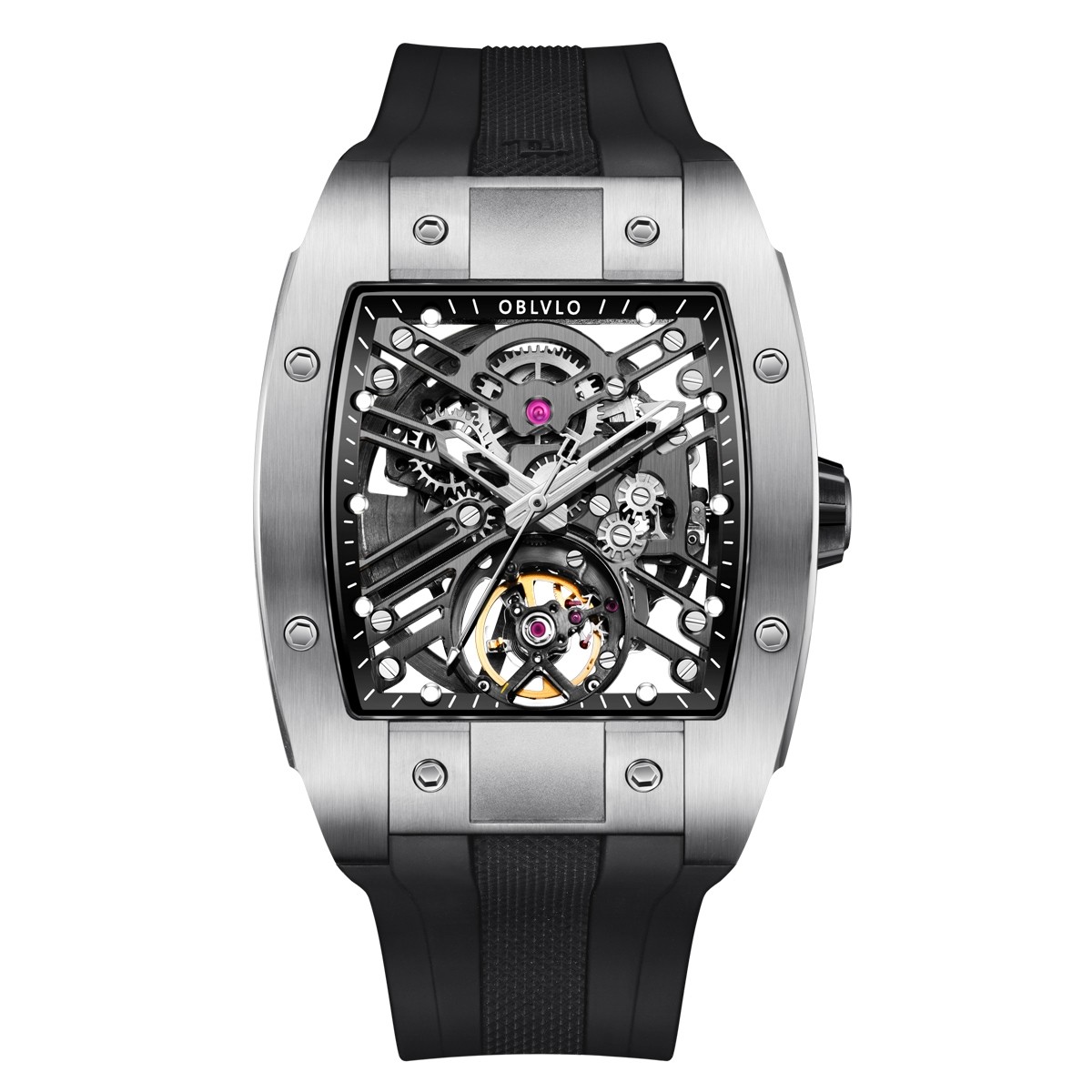 OBLVLO Louvre Skeleton Automatic Mechanical Rubber Strap- EM-ST-YBB