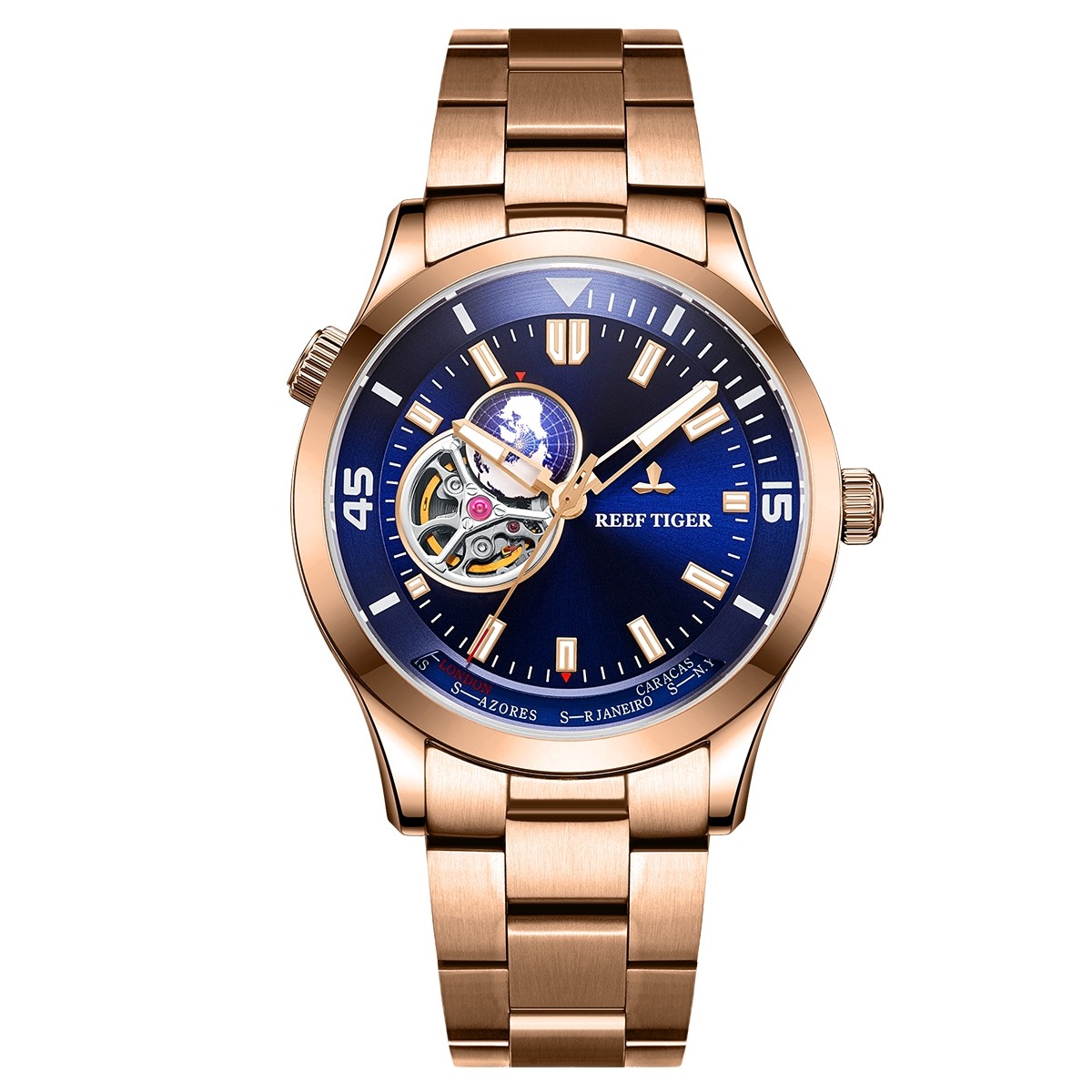 Seattle Columbus Blue Dial 43mm Rose Gold Steel Bracelet Watch RGA1693-2-PLP